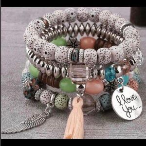 4 - Bohemian Beaded Bracelet Set with Charms